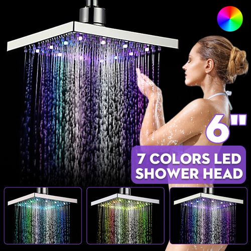 7 Colors LED Auto Changing Shower Square Head Light Bathroom