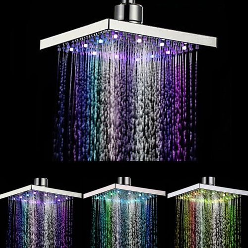 7 Colors LED Auto Changing Shower Square Head Light Bathroom - Image 3